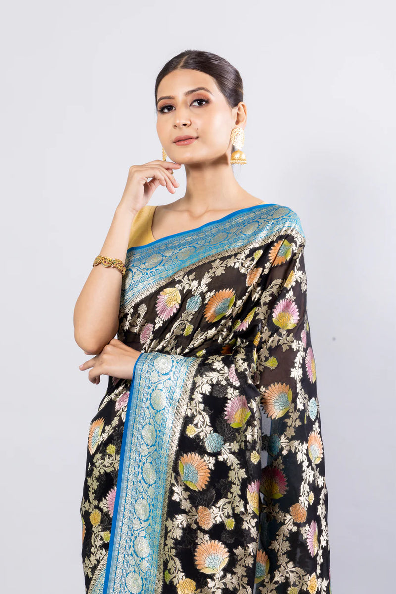 Khaddi Georgette Banarasi Saree - water zari - The Handlooms
