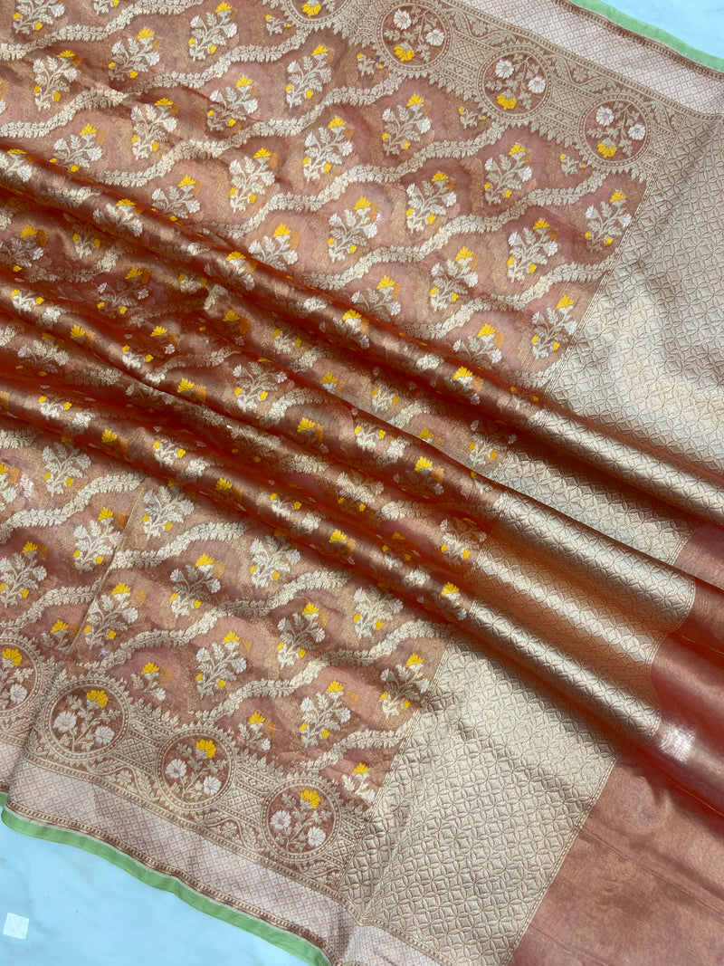 Pure Tissue Reshmi Zari Banarasi Brocade Handloom Dupatta - The Handlooms