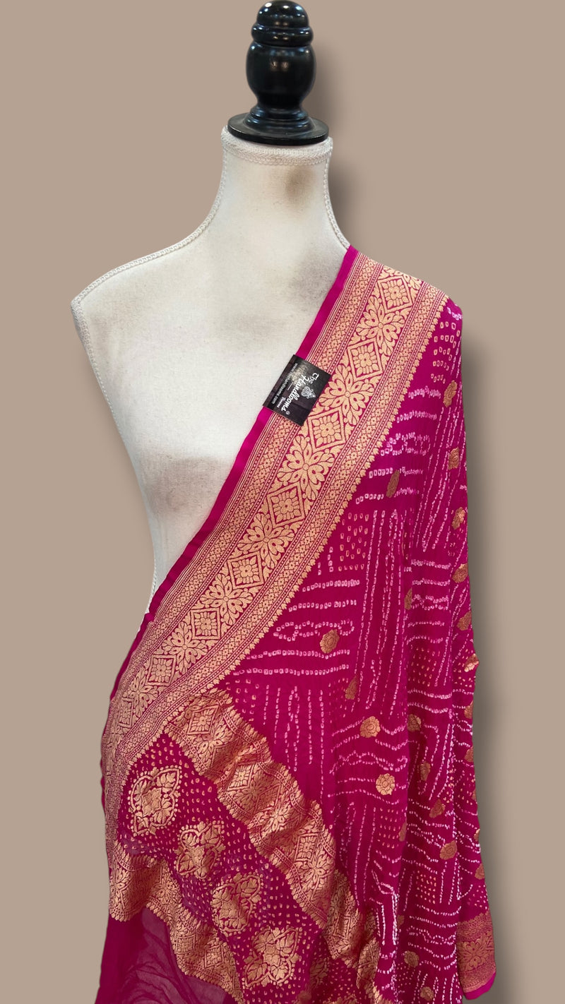 Pure Georgette Banarasi Bandhej Handloom Dupatta - The Handlooms