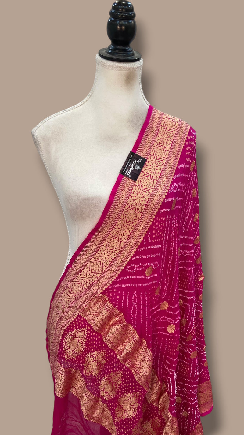 Pure Georgette Banarasi Bandhej Handloom Dupatta - The Handlooms
