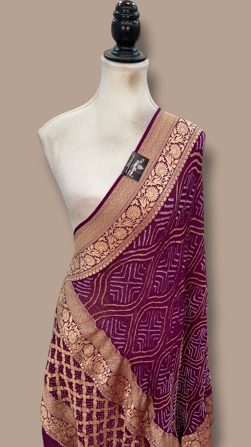 Pure Georgette Banarasi Bandhej Handloom Dupatta - The Handlooms