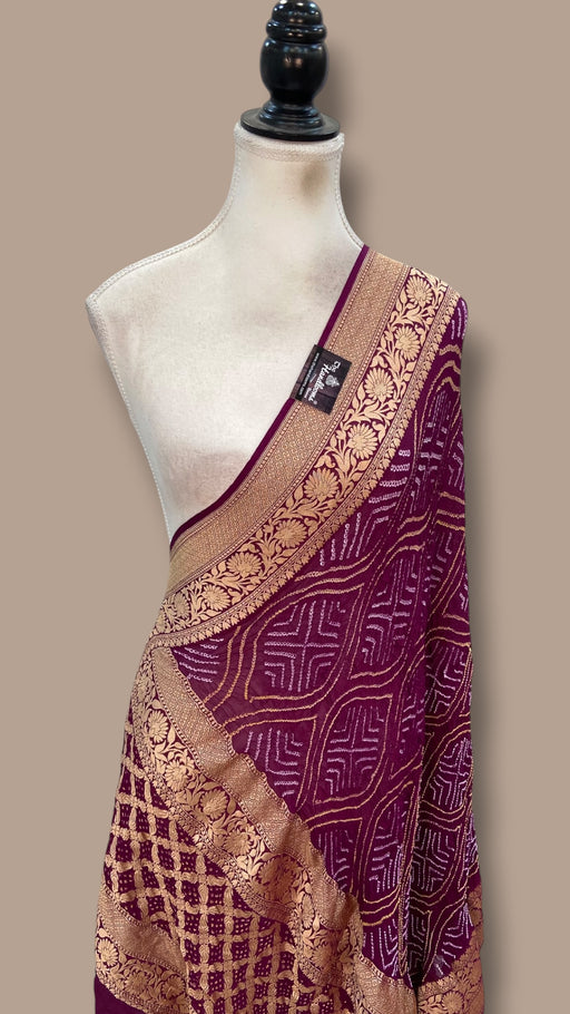 Pure Georgette Banarasi Bandhej Handloom Dupatta - The Handlooms