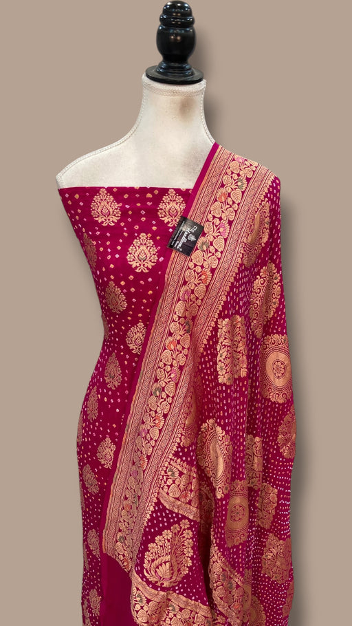 Pure Khaddi Georgette Bandhej Banarasi Dress material - The Handlooms