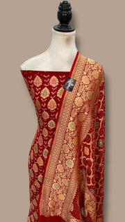 Pure Khaddi Georgette Bandhej Banarasi Dress Material - The Handlooms