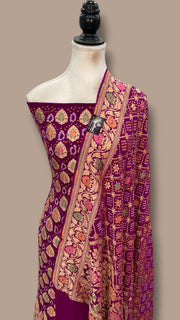 Pure Khaddi Georgette Bandhej Banarasi Dress Material - The Handlooms