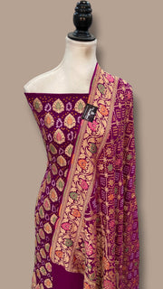 Pure Khaddi Georgette Bandhej Banarasi Dress Material - The Handlooms