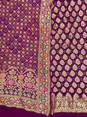 Pure Khaddi Georgette Bandhej Banarasi Dress Material - The Handlooms