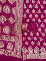 Pure Khaddi Georgette Bandhej Banarasi Dress material - The Handlooms
