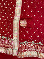 Pure Khaddi Georgette Bandhej Banarasi Dress Material - The Handlooms