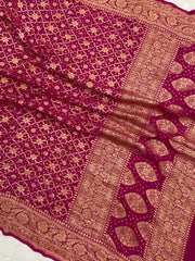 Pure Georgette Banarasi Bandhej Handloom Dupatta - The Handlooms