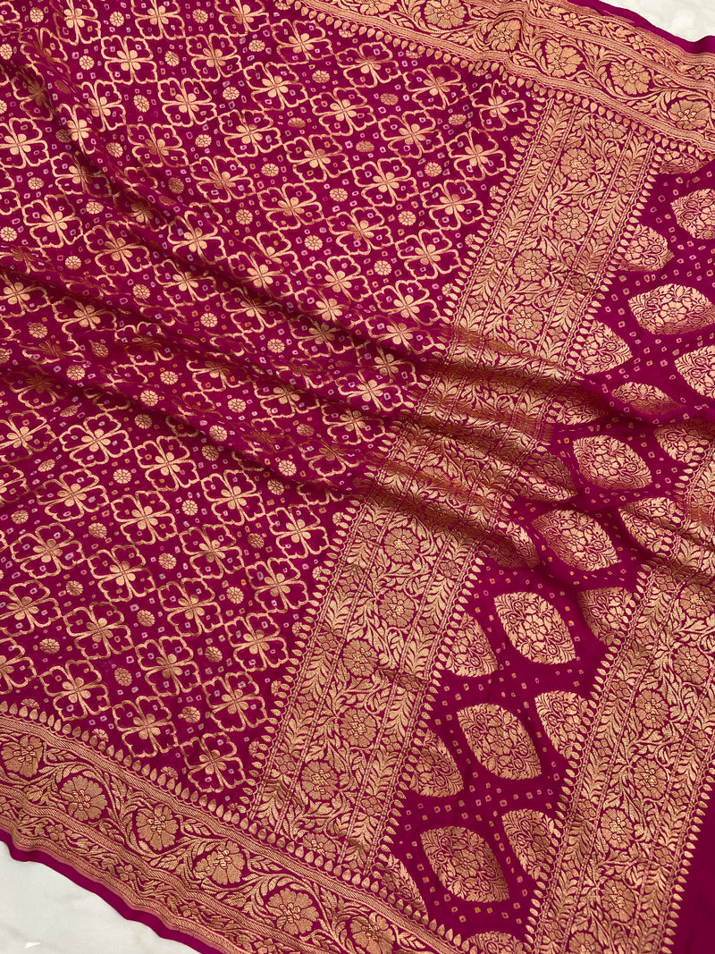 Pure Georgette Banarasi Bandhej Handloom Dupatta - The Handlooms