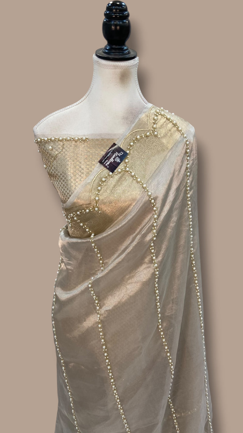 Pure Kora Tissue Silk Handloom Banarasi Saree - Handwork