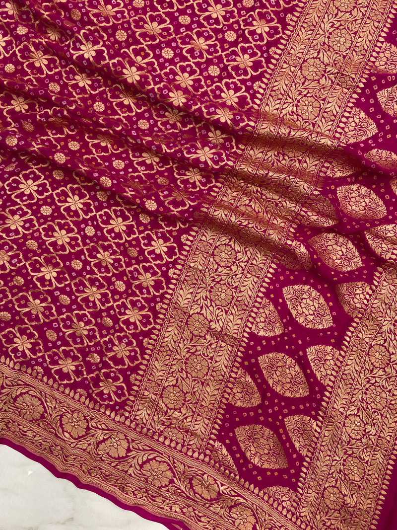 Pure Georgette Banarasi Bandhej Handloom Dupatta - The Handlooms