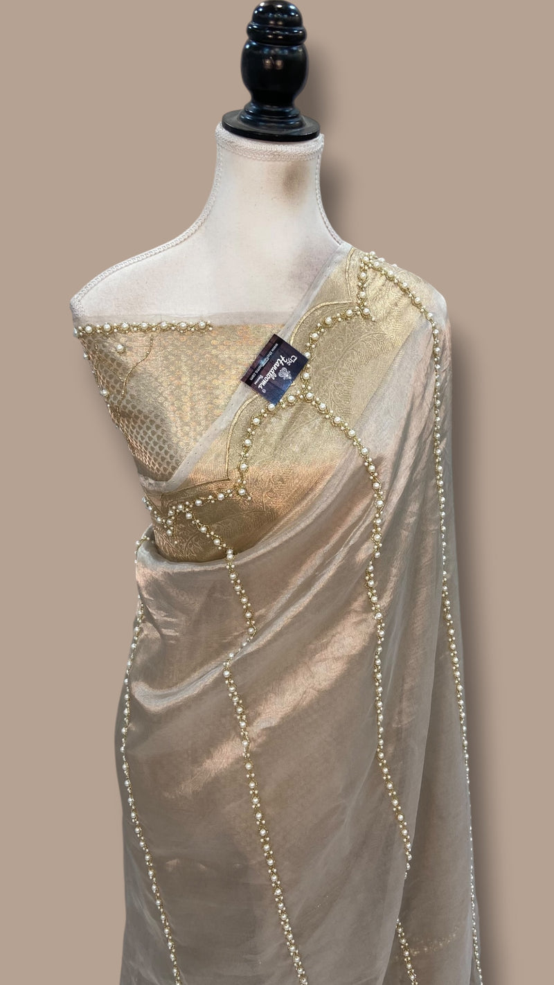 Pure Kora Tissue Silk Handloom Banarasi Saree - Handwork