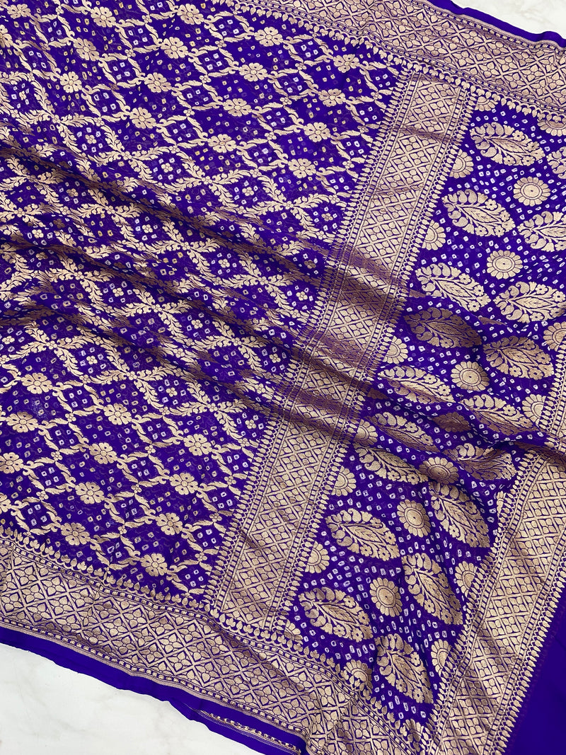 Pure Georgette Banarasi Bandhej Handloom Dupatta - The Handlooms