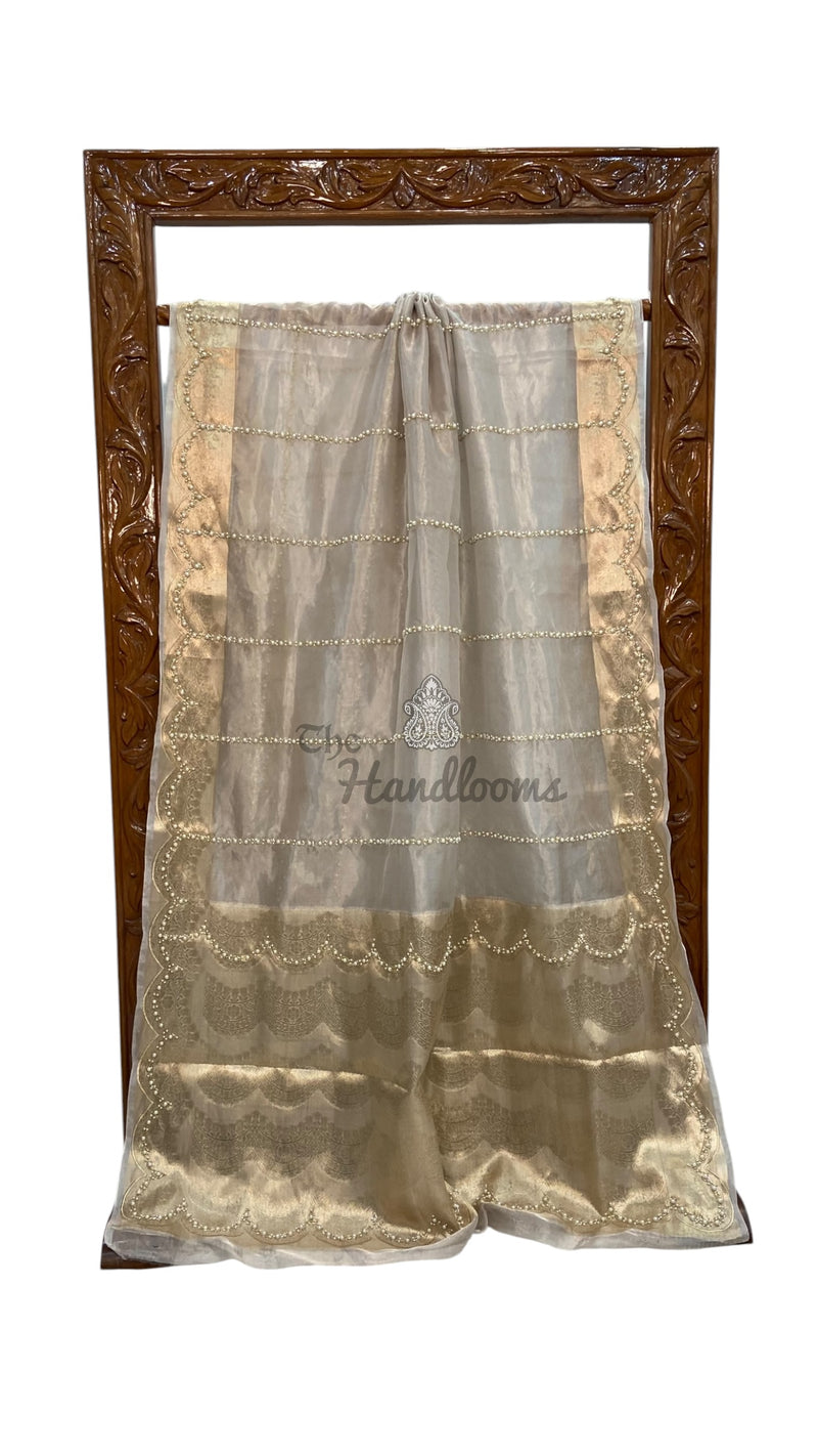 Pure Kora Tissue Silk Handloom Banarasi Saree - Handwork