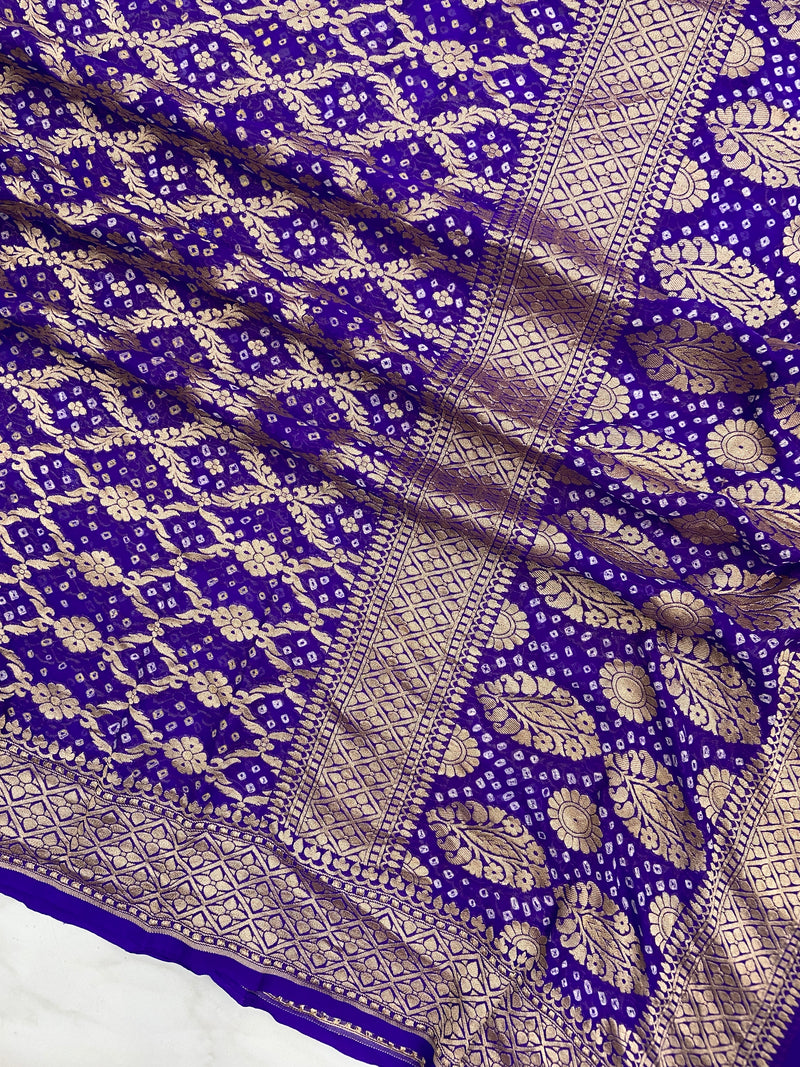 Pure Georgette Banarasi Bandhej Handloom Dupatta - The Handlooms