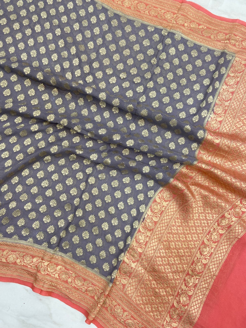Pure Khaddi Georgette Dupatta - water zari - The Handlooms