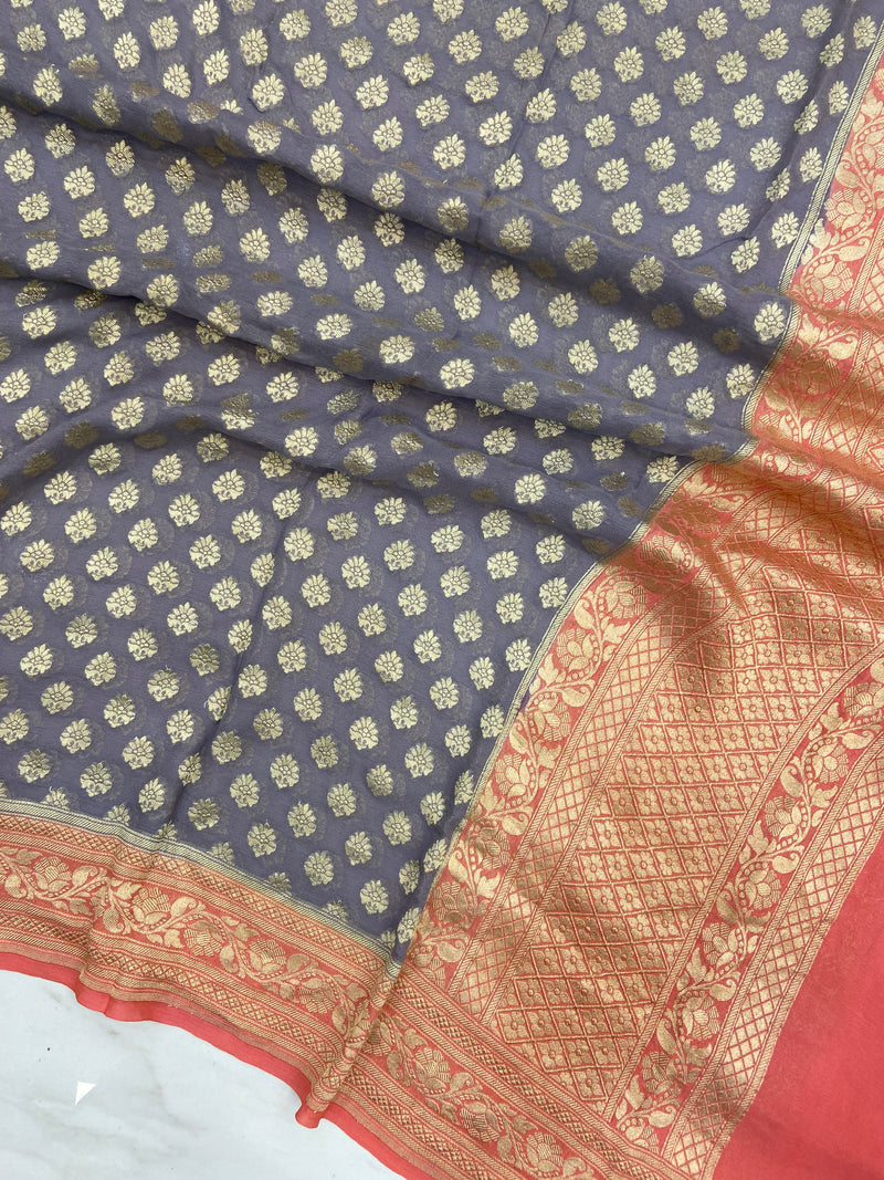 Pure Khaddi Georgette Dupatta - water zari - The Handlooms
