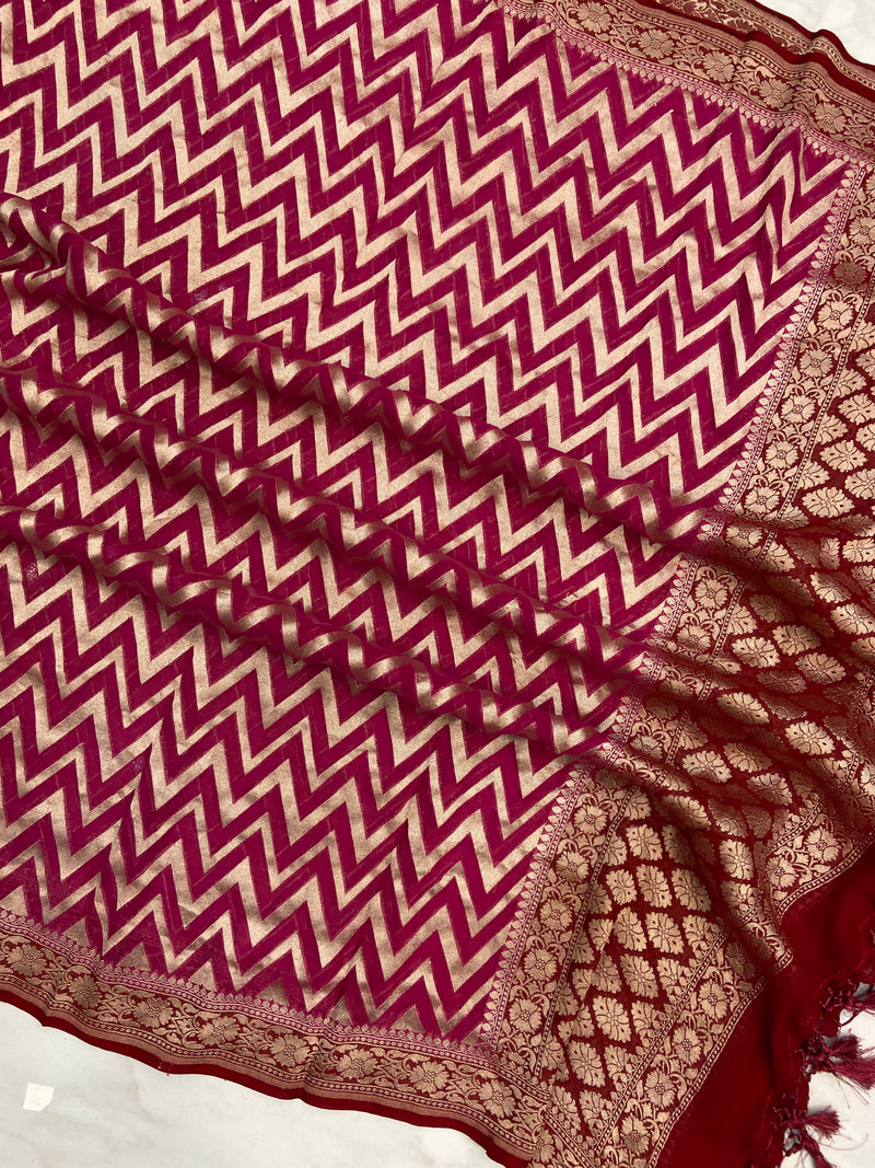 Pure Khaddi Georgette Dupatta - water zari - The Handlooms