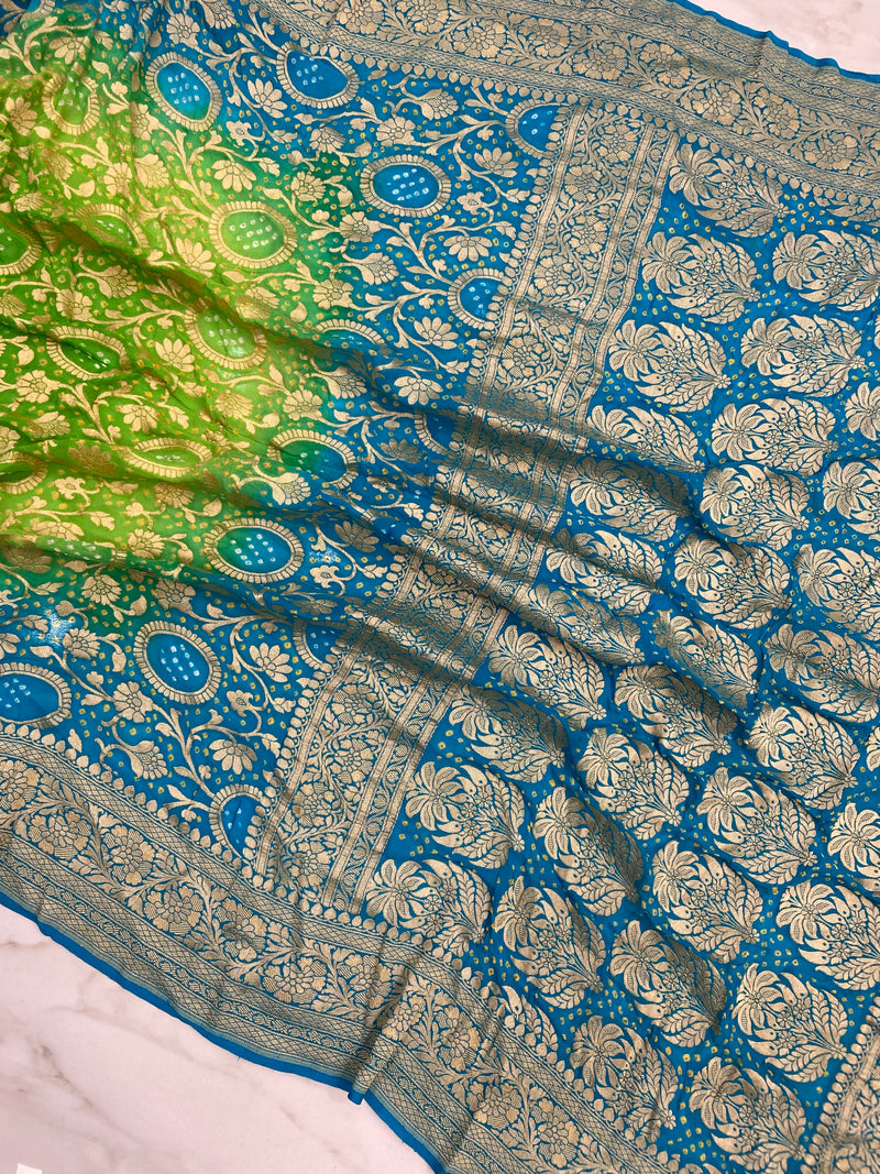 Pure Georgette Banarasi Bandhej Handloom Saree - The Handlooms