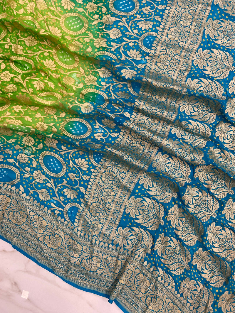 Pure Georgette Banarasi Bandhej Handloom Saree - The Handlooms
