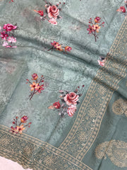 Pure Georgette Chikankari With Digital Print Handloom Banarasi Saree - The Handlooms