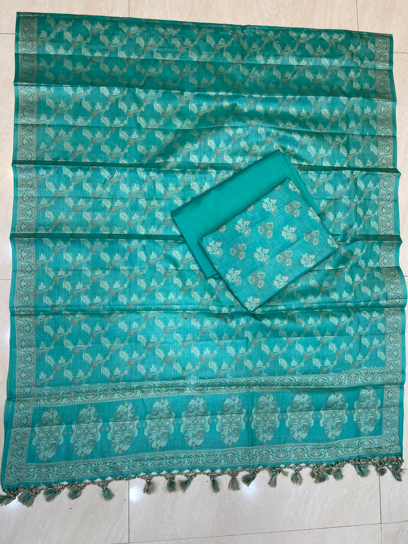 Pure Tussar Silk Banarasi Dress material - The Handlooms
