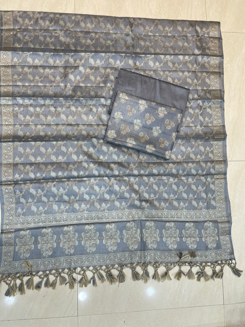 Pure Tussar Silk Banarasi Dress material - The Handlooms