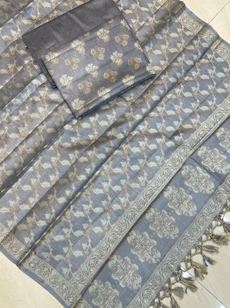 Pure Tussar Silk Banarasi Dress material - The Handlooms