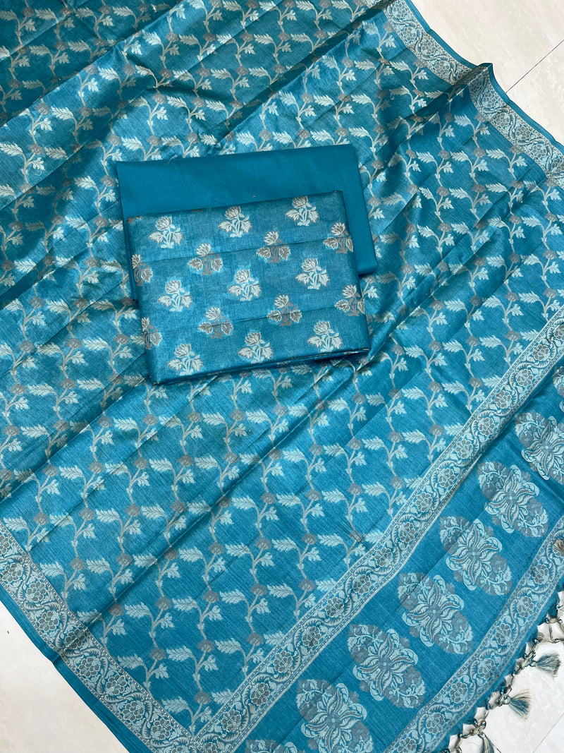 Pure Tussar Silk Banarasi Dress material - The Handlooms