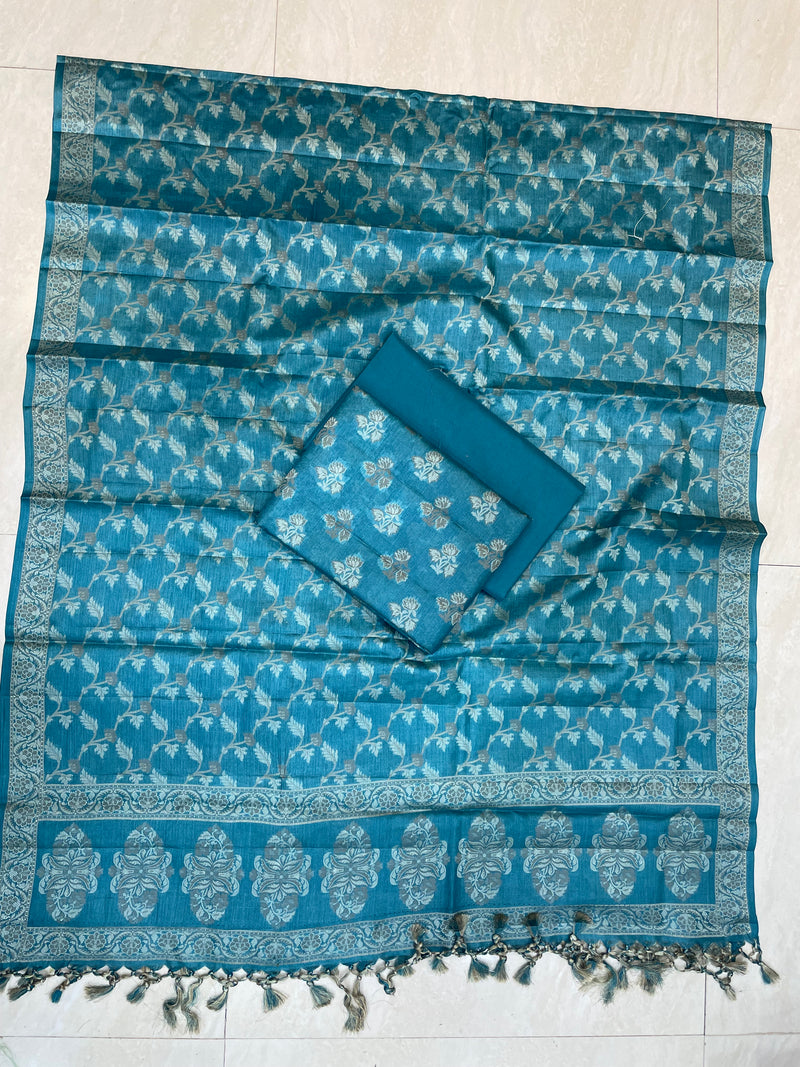 Pure Tussar Silk Banarasi Dress material - The Handlooms