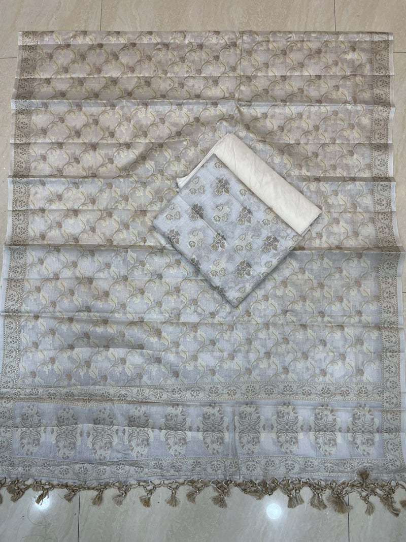 Pure Tussar Silk Banarasi Dress material - The Handlooms