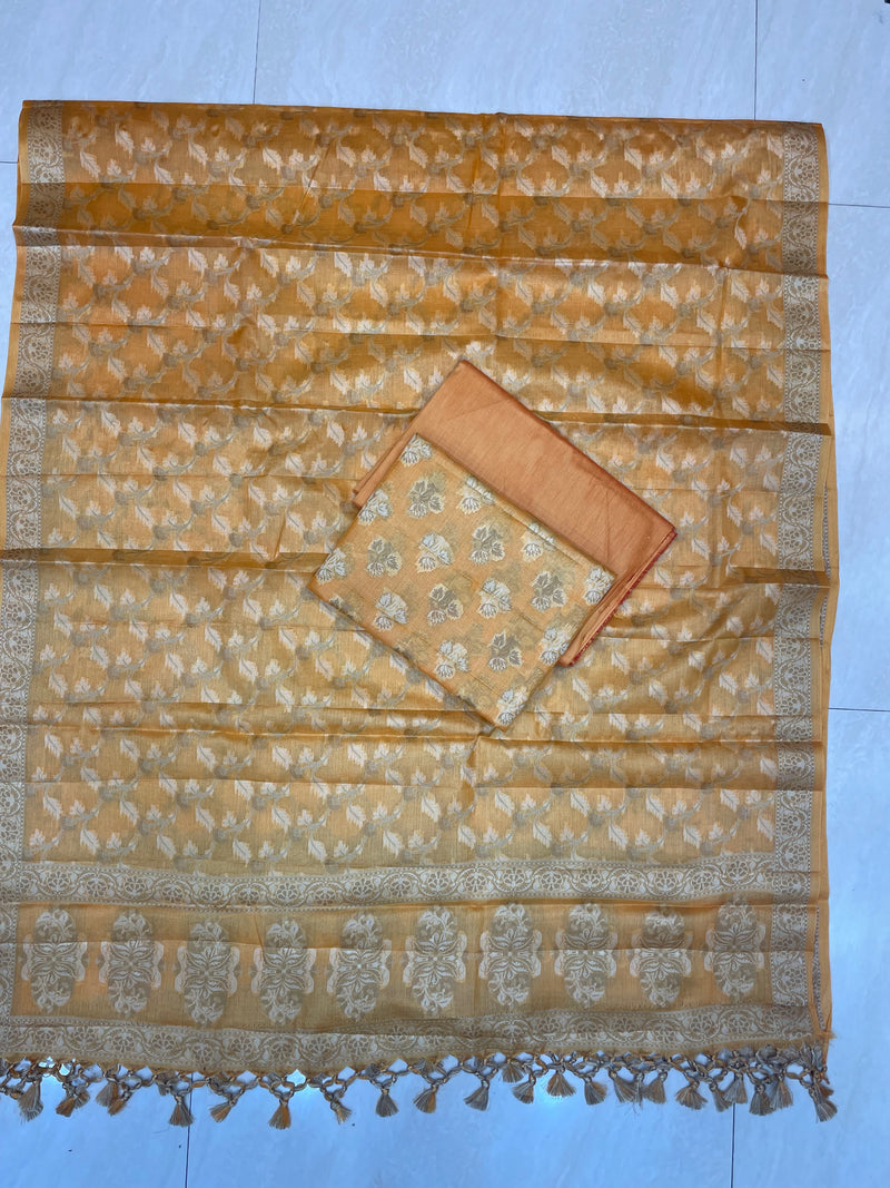 Pure Tussar Silk Banarasi Dress material - The Handlooms