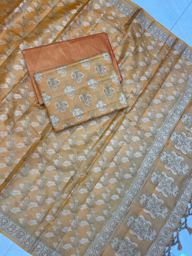 Pure Tussar Silk Banarasi Dress material - The Handlooms