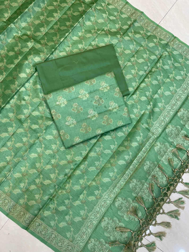 Pure Tussar Silk Banarasi Dress material - The Handlooms
