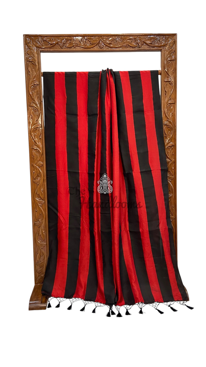 Pure Katan Silk Handloom Banarasi Saree - Stripe - The Handlooms