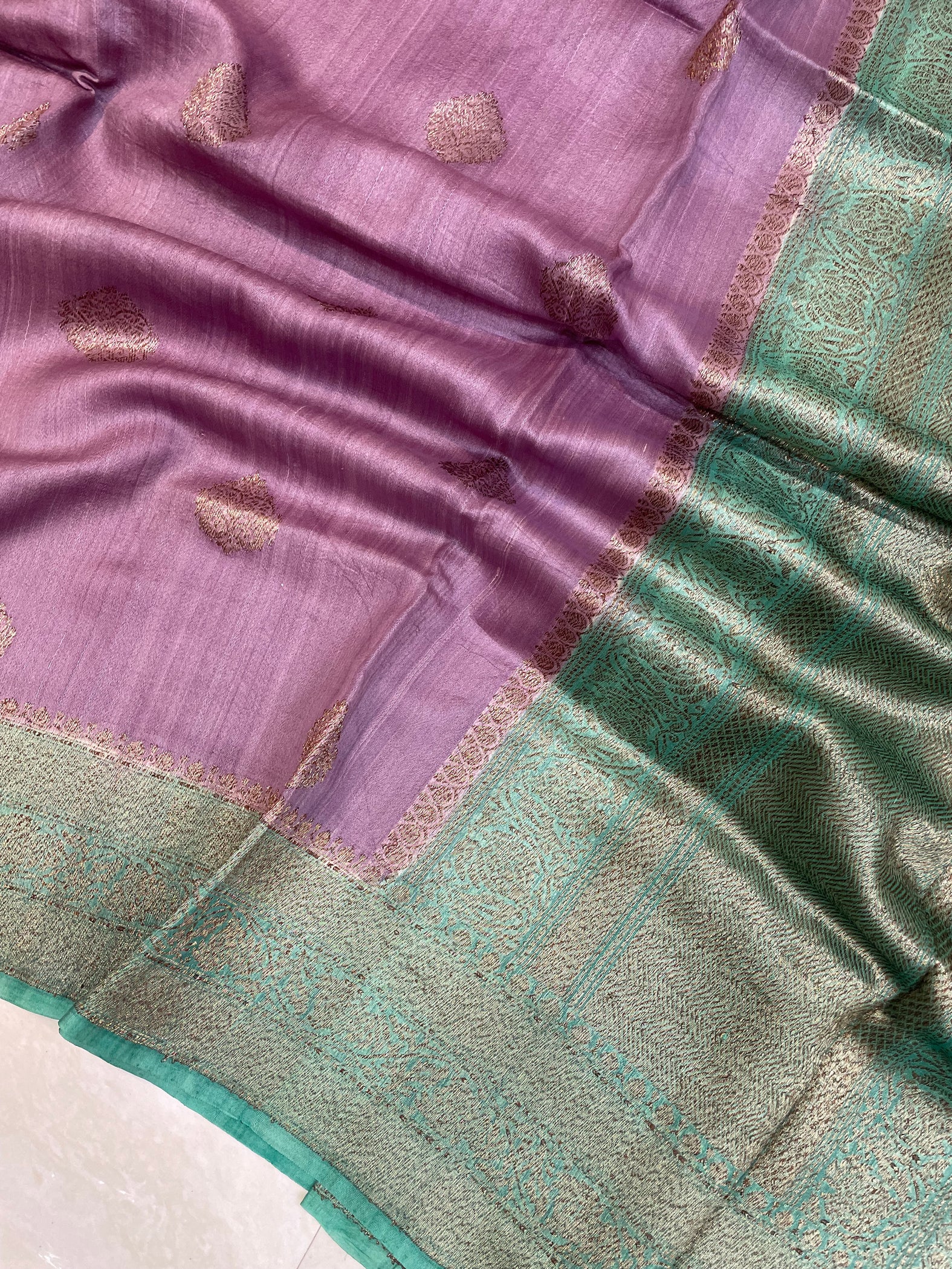 Yellow - Plain Tussar Silk Handloom Banarasi Patchwork Straight Kurta