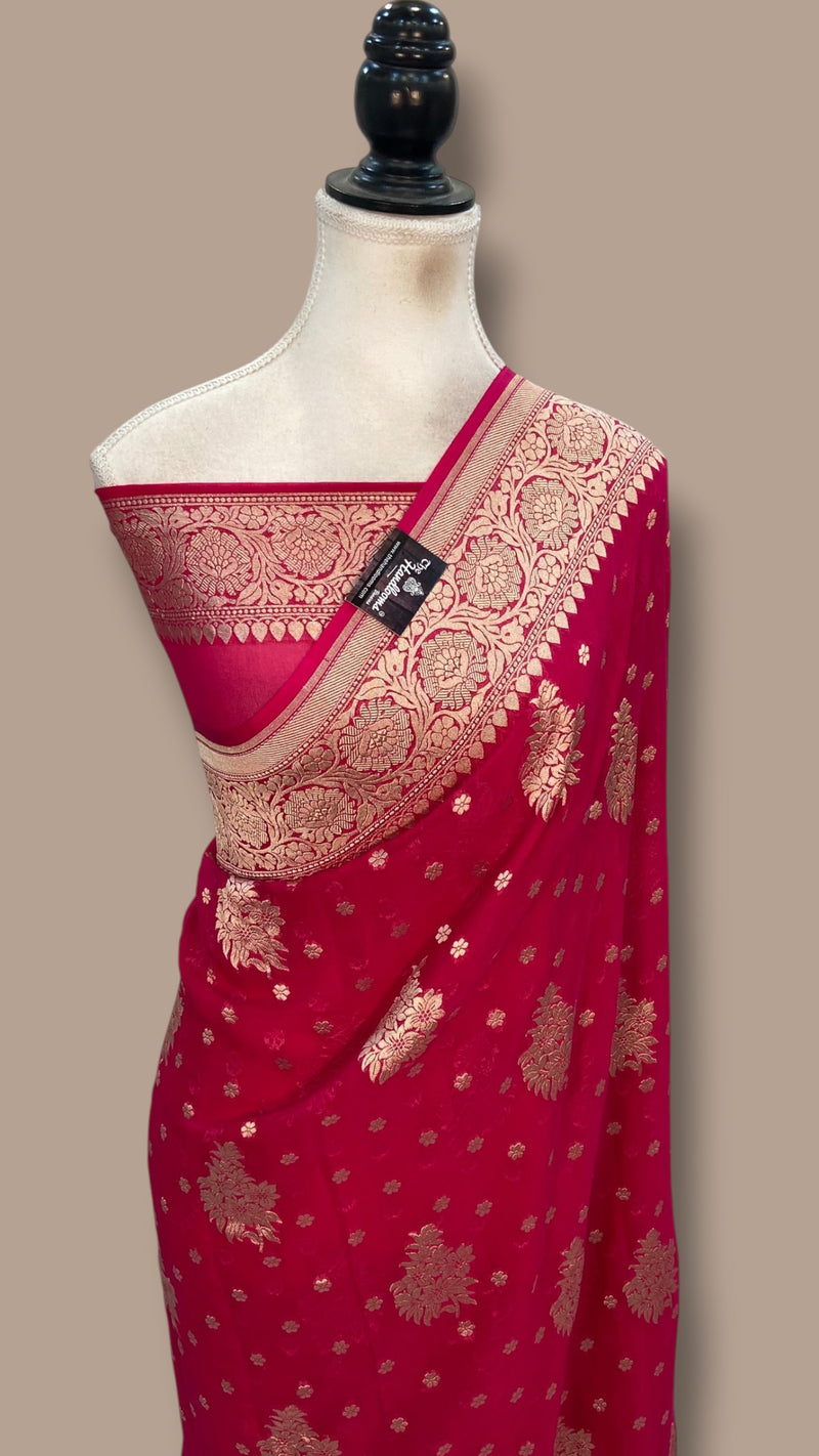 Pure Khaddi Georgette Handloom Banarasi Saree - Water Zari - The Handlooms