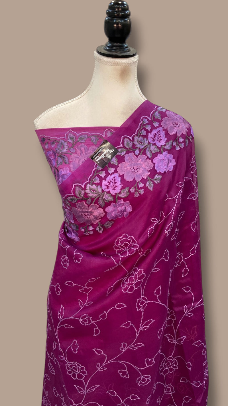 Pure Organza Chikankari Handloom Banarasi Saree - The Handlooms
