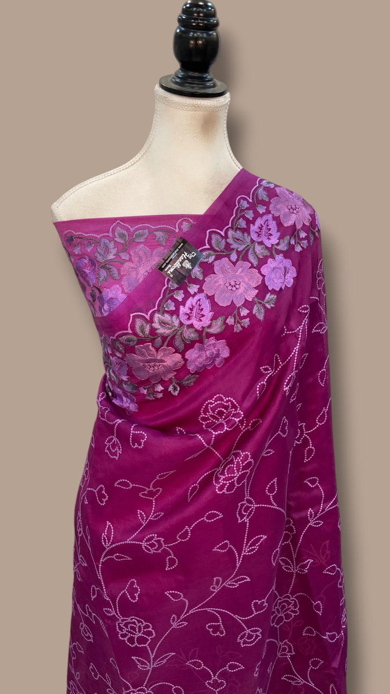 Pure Organza Chikankari Handloom Banarasi Saree - The Handlooms