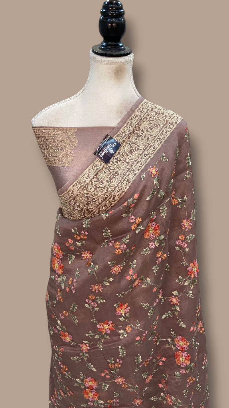 Pure Organza Chikankari Handloom Banarasi Saree - The Handlooms