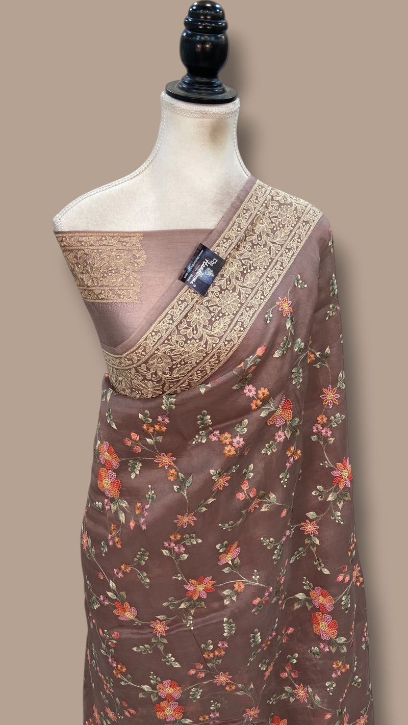 Pure Organza Chikankari Handloom Banarasi Saree - The Handlooms