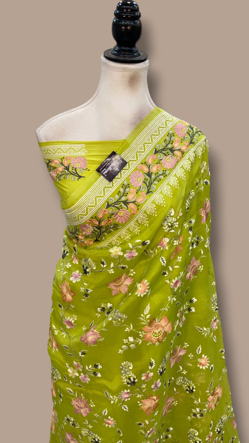 Pure Organza Chikankari Handloom Banarasi Saree - The Handlooms