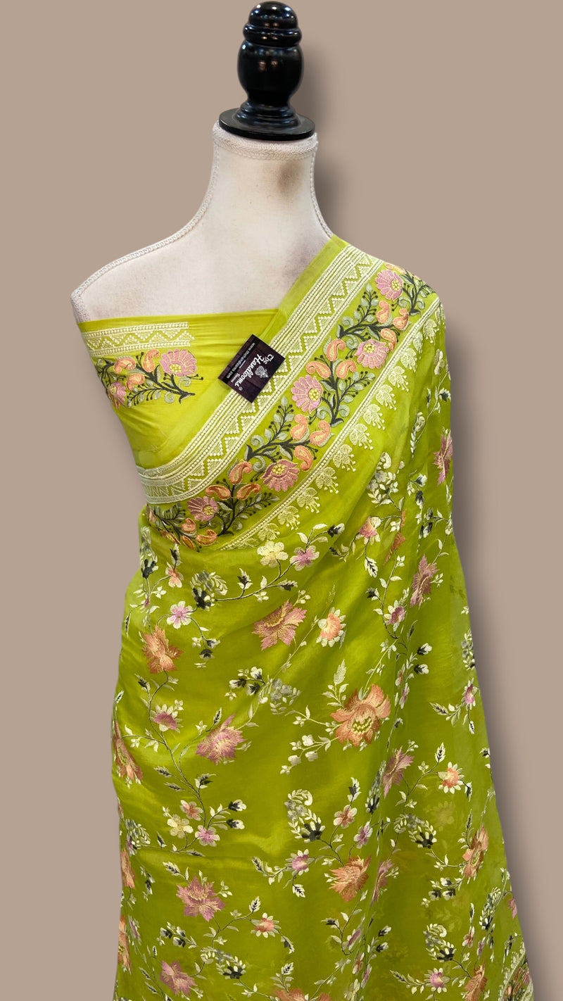 Pure Organza Chikankari Handloom Banarasi Saree - The Handlooms