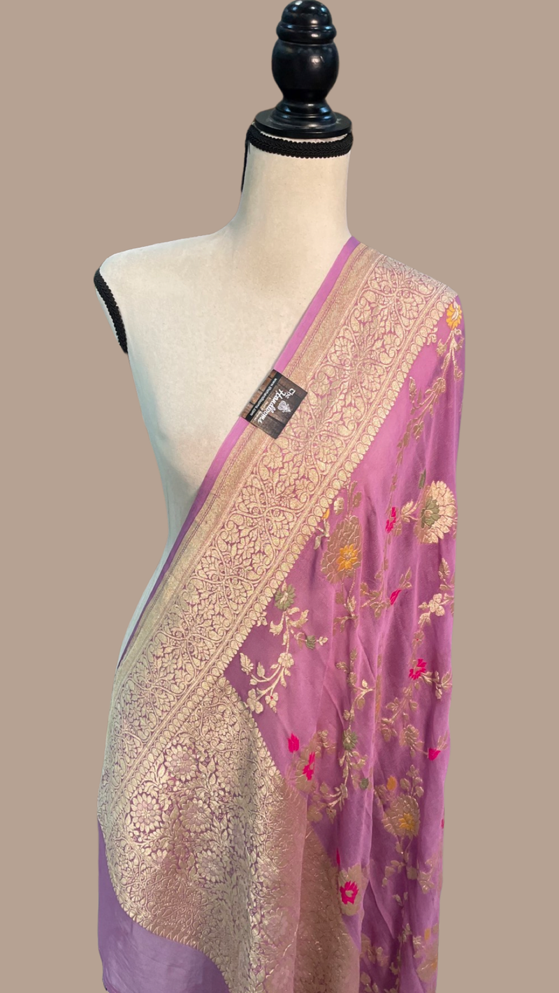 Pure Khaddi Georgette Dupatta - water zari - The Handlooms