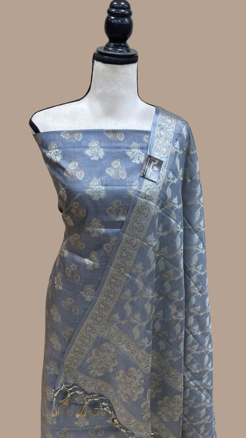 Pure Tussar Silk Banarasi Dress material - The Handlooms