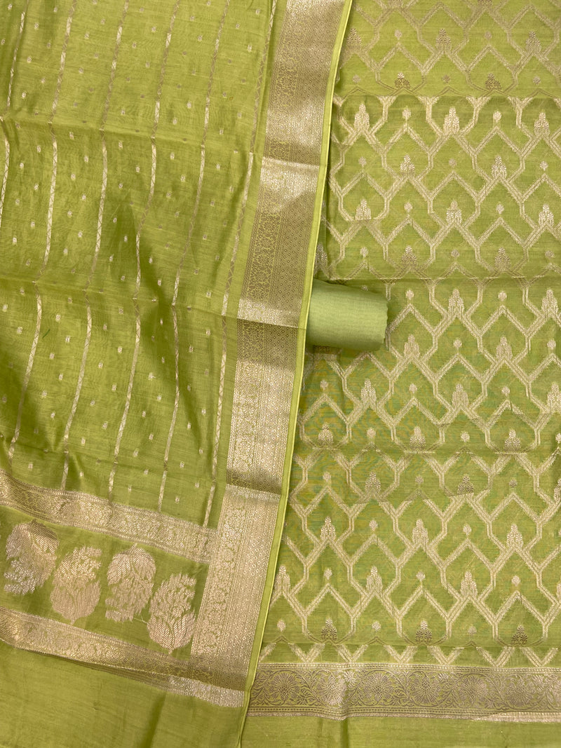 Pure Chanderi Cotton Banarasi Dress material - The Handlooms