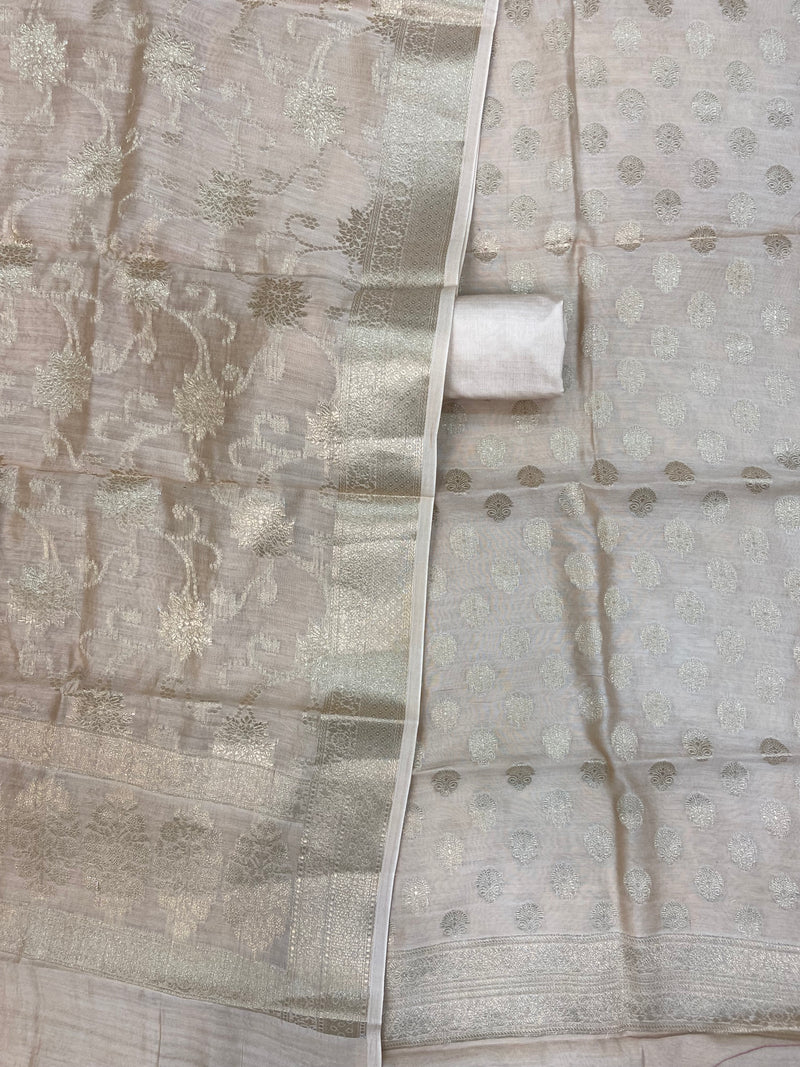 Pure Chanderi Cotton Banarasi Dress material - The Handlooms
