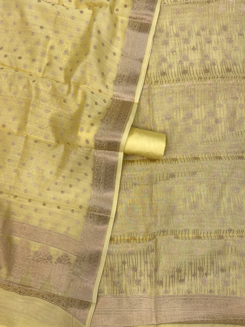 Pure Chanderi Cotton Banarasi Dress material - The Handlooms